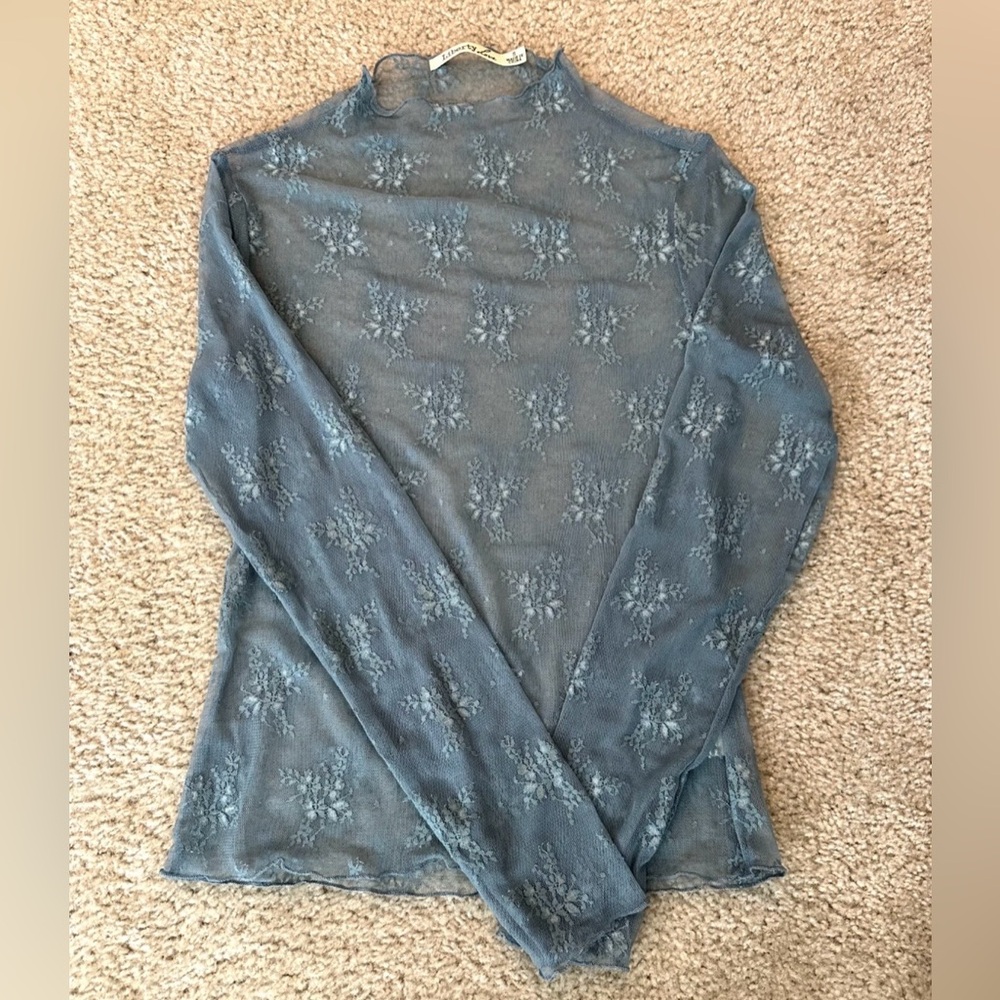 Elegant Blue Sheer Lace Women Top